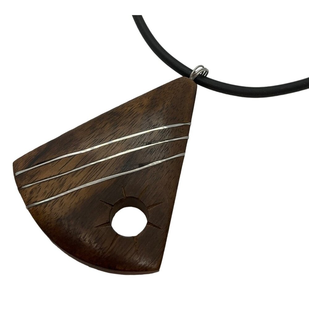 New no tags Vintage Handcarved  wood pendant necklace